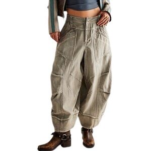We The Free x Free People Ride Out Barrel Wide Leg Moto Pants Jeans | Size Small